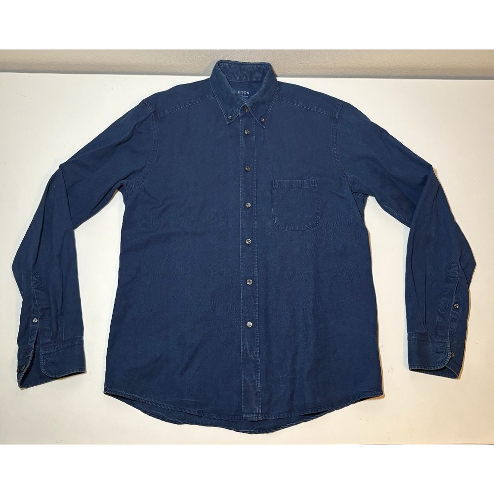 ETON Mid Blue Denim Button Down Shirt | Medium